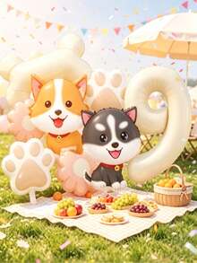 1 Set Cute Puppy Theme Balloon Decoration Set, Includes White Numeric Balloons, Dog-Shaped Balloons, Paw Print Balloons, Bone Balloons, Flower Balloons, Suitable For Children's Birthday Surprise, Dog-Themed Party, Kids' Gathering, Nursery Decor, Pet Celebration Events, Or Baby Shower - View 1