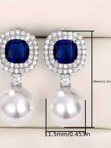 1 Pair Classic Cute Square Sugar Blue Exquisite Earrings, French Vintage Wedding Banquet Studs - Earrings - View 2
