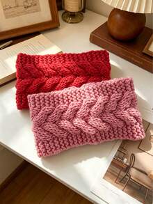 2pcs Women's Cable Knit Ear Warmer Headbands, Fashionable Minimalist Cable Knit Woolen Yarn Hairband Ear Protector Elastic Handmade Hair Accessory Warm Autumn Winter Headband - Multicolor - View 5