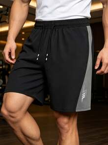 Men's Sports Casual Shorts, Minimalist Everyday Shorts, Contrast Side Trim And Decorative Drawstring Tips, Loose Silhouette Black - Black - View 8