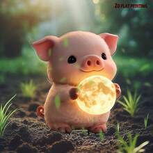 Acrylic Cute Animal Garden Yard Stake 2D Flat Printing Piglet Holding Glowing Moon Outdoor Decor Waterproof Lawn Ornament Adorable Baby Pig With Light Ball Patio Pathway Flower Bed Home Art Spring Summer Best Gift For Mom Grandma Women Kids Girls - Piggy - View 6