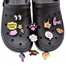 13pcs Mixed Heart Text Cartoon Shoe Charms, Cute Word Lip Crown Shaped Clogs Accessories - Multicolor - View 2