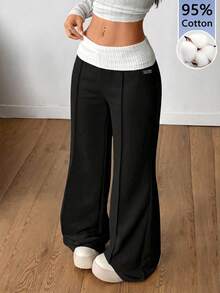 2026 Nuevo Pantalones acampanados francés gris de punto acanalado para mujer, para uso diario, estilo vintage, casual, para salir, para ir a la escuela, streetwear de invierno - Negro - Ver 1