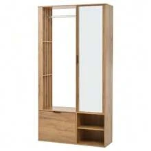Wardrobe 100 X 33 X 190 Cm With Entryway, 6-In-1 Entryway Wardrobe, Including A Coat Rack, Hanging Rail, Mirror, And Shelf. Width: 100 Cm. Low Door. Wood Color. - Natural Color - View 7