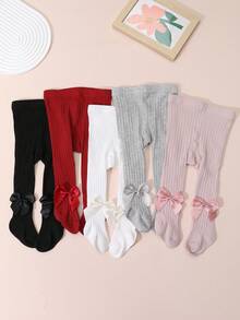 5件/組女童緊身褲，純色基本款嬰兒女童緊身褲，適合戶外活動，四季穿著 - 彩色 - 查看 3