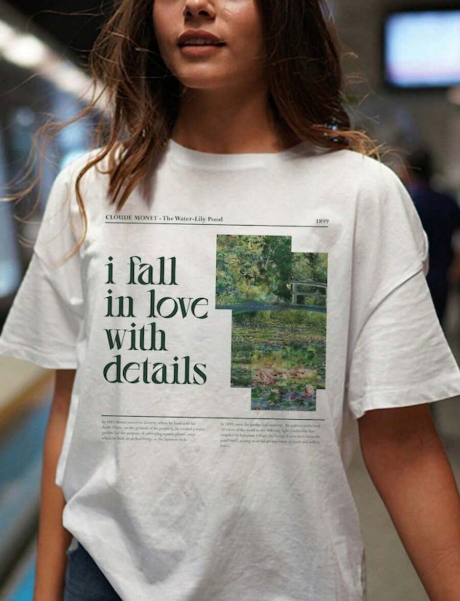 Art Print T-Shirt, French Women's Wildflower Floral T-Shirt, Summer Retro Vintage Graphic Tee, Gift For Her, Loose Fit Retro Tee - 白色 4 - 查看 1