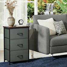 Stylish 3-Drawer Dresser With Removable Fabric Bins, Multi-Functional Storage Organizer For Bedroom, Living Room, Closet, Entryway, Hallway, Laundry Room - Wood Grain Print, Easy Assembly, Space-Savin - Gray Pattern + Black - View 4