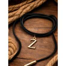 Leatherette Necklace With Personalized Letter, Gold Plated (N, Brown) - Z - View 2
