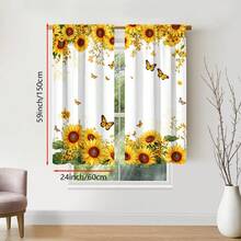 2 Stücke Aquarell Sonnenblumen und Schmetterlinge Vorhang. Mit goldenen Sonnenblumen kombiniert mit Monarchfalter und floralen Verzierungen. 2D Flachdruck, lichtdurchlässig. Sommerliches botanisches Thema, geeignet für Wohnzimmer, Esszimmer, Bauernhäuser und Küchen. - Verschiedenfarbig - Übersicht 11