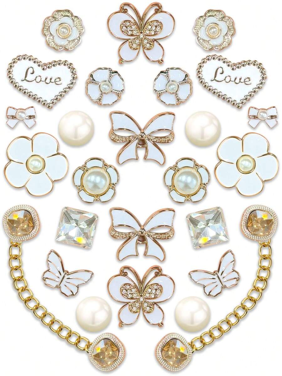 26pcs Set French Elegant Bowknot & Flower Decorative Buttons For DIY Sandals - Gold - View 1