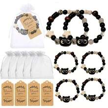 3/30/60/90 Piezas Pulseras de Cuentas Hechas a Mano para Hombres y Mujeres, Pulseras de Obsidiana de Cristal, Pulseras de Pareja Estilo Oriental, 30 Piezas Incluyendo 10 Pulseras de Obsidiana de Cristal, 10 Bolsas de Gasa y 10 Tarjetas de Agradecimiento Adecuadas para Fiestas de Bautizo, Reuniones - Ver 1