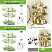 FELIZHOUSE Organizador de maquillaje de 3 niveles para tocador y mostrador de baño Estante de almacenamiento acrílico con bandeja para perfumes y soporte para brochas de maquillaje instalación sin - Verde - Ver 1