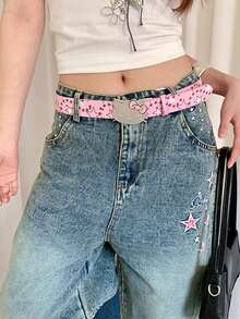 1pc Pink PU Material Women's Cute KT Cat Buckle Niche Belt - Pink - View 3