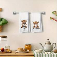 2 PIEZAS, Toallas de cocina con estampado de vaca de las tierras altas, suaves y absorbentes, lavables a máquina, adecuadas para decoración de mesa, decoración de cocina y comedor, se pueden usar como regalo diario, accesorios de cocina. - Multicolor - Ver 3