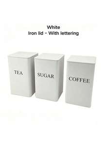 1pc/3pcs Square Metal Canister With Wood/Iron Lid - Tea, Sugar, Coffee, Bamboo Lid Airtight Packaging, Minimalist Style Tin Can, Sugar Tea Coffee Tin Box, Storage Box Storage Canister, Room Decor, Home Decor - Multicolor - View 10