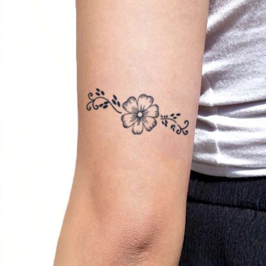 1 pieza Pegatina de tatuaje floral realista de PVC resistente al agua y anti-roce, adecuada para uso diario - Gris - Ver 1