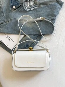 This Fashionable Classic Solid Color PU Handbag Features A Metal Buckle Design, A Minimalist And Exquisite Multifunctional Square Bag, Suitable For Young Women, Office Workers And Teachers, Perfect For Travel, Shopping, Commuting And Social Gatherings. - Putih - View 2