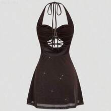 Soqi Women's Clothing  Vestido elegante y ajustado de estilo vintage para mujer, cómodo y versátil, adecuado para salidas de primavera - Marrón - Ver 3