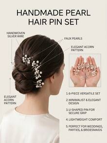 Miallo 6pcs Faux Pearl Decor Bridal U-Shaped Hair Pins, Elegant Silver Metal Wire Wedding Hair Accessories, Suitable For Bridesmaids - Silver - View 4