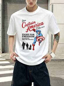 T-shirt graphique Marvel Comics << Rejoignez Captain America dans son combat pour la liberté », 100 % coton, vêtements pour hommes, t-shirts pour hommes, tenues d'été pour hommes, série Marvel, cadeaux pour hommes, streetwear - Blanc - Voir 3