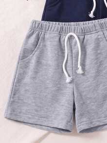 3pcs Boys' Summer Casual Solid Color Shorts With Pockets Set - Multicolor - View 3
