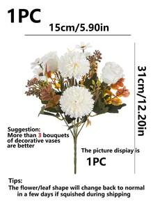 1/3/5/60pcs Artificial Spherical Chrysanthemum Rose Bouquet, Artificial Flower Bouquet, Suitable For Home, Restaurant, Living Room, Wedding Decoration, Autumn Artificial Flowers, Autumn Bouquet, Thanksgiving Home Decor, Spring And Autumn Decoration - White - View 3