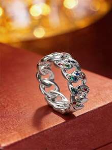 1pc Vintage Hip-Hop Style Exquisite Chain Ring, Silver Cuban Chain Wide Band Ring, Unisex Versatile Personalized Ring - Ring - View 9