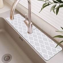 1pc Plaid Artistic Sink Faucet Absorbent Mat, Drainage Mat, Kitchen, Bathroom Sink, Countertop, Drainage Mat, Diatomaceous Earth Washbasin, And Trimmable Quick-Dry Mat. - Multicolor - View 15