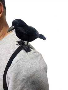 1pc Realistic Crow Decor With Black Feathers And Shoulder Strap, Suitable For Gothic Cosplay, Halloween And Christmas Celebrations (No Battery Required) - View 1