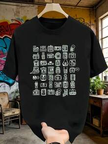 T-shirt vintage con grafica di una macchina fotografica, casual, traspirante, stampa grafica unica, novità - nero - Visualizzare 2