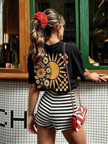 Camiseta de manga corta para mujer, de cuello redondo y color sólido, corte súper holgado, 100% algodón, suave y cómoda, ideal para uso diario casual. - Estilo - Ver 6