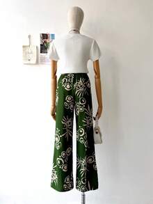 Women's Pants With Floral Print, Duna Fabric. - 墨綠色 - 查看 3