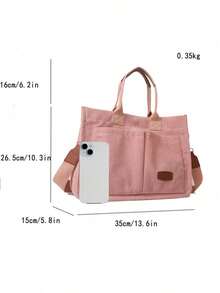 Striped Corduroy Shoulder Tote Bag Large Capacity Foldable - Pink - View 7