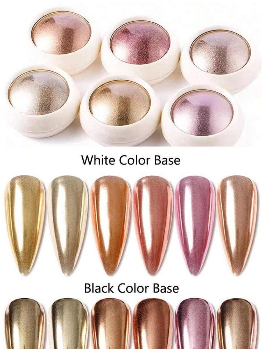 Holographic Mirror Effect Nail Glitter - 6 Color Set Y2K Powder, DIY Nail Art Design Decoration Supplies - 彩色 - 查看 1
