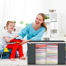Bolsas de almacenamiento grandes paquete de 2 cubos de almacenamiento de ropa organizador de armario contenedores de almacenamiento con asas duraderas de tela gruesa para cobija de ropa de cama de 90 l - Gris - Ver 8