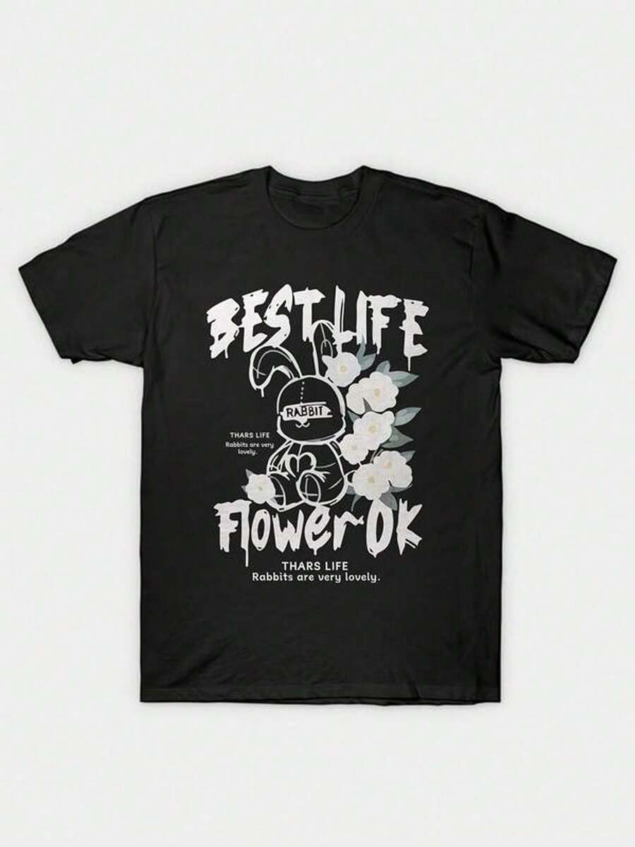 Retro chic rabbit and floral life print - Negro - Ver 1