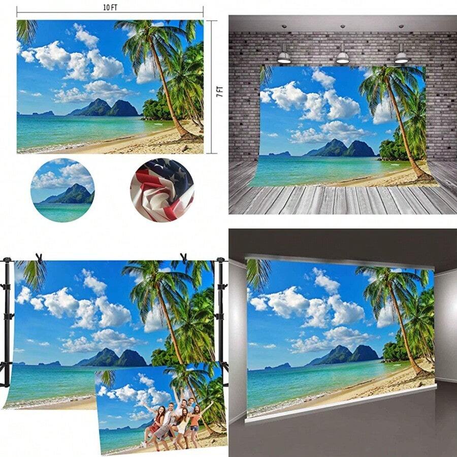 MME 10ftx7ft Tropical Backdrop Beach Photo Backdrop for Picture Party Photography Props GEME745 - Amarillo azul - Ver 1