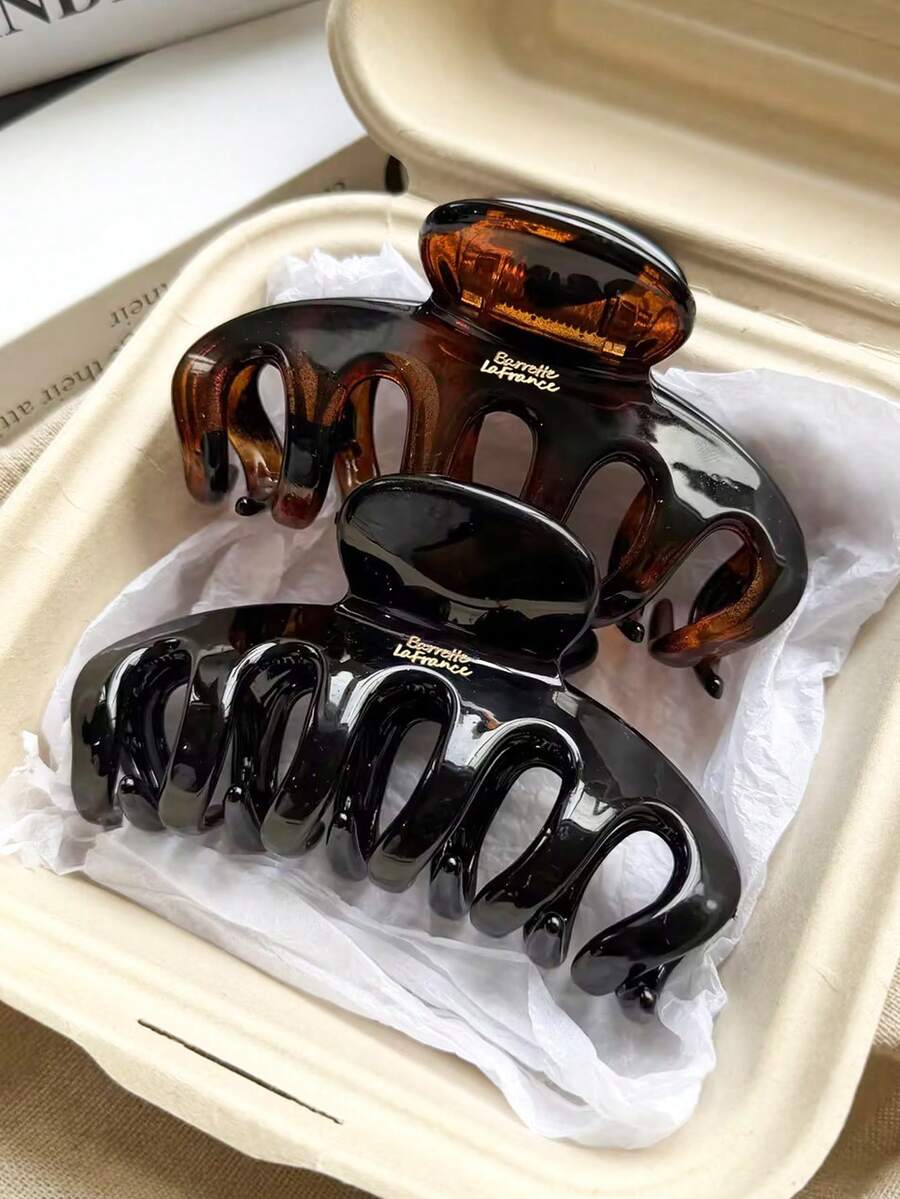 2件/1件 女款 11.5cm/4.53in 龍骨形大號黑色玳瑁色亮面精緻輕量塑料髮夾,時尚百搭高端極簡風霧面純色髮爪髮飾,適用於日常出遊、休閒、派對、通勤、度假、紮髮、綁髮、洗臉、沐浴、化妝、穿搭搭配、髮飾、頭飾、髮爪夾(字母為單面且無意義) - 彩色 - 查看 1