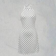 dagjydgfyja Vestido mini versátil de moda primavera/verano 2026, apto para uso diario, casual, commute, estilo callejero, retro, sexy, espalda descubierta y talla grande ocasiones, diseño de cuello halter en contraste negro y blanco, estampado en todo el vestido, elegante para fiestas - Rosa - Ver 2