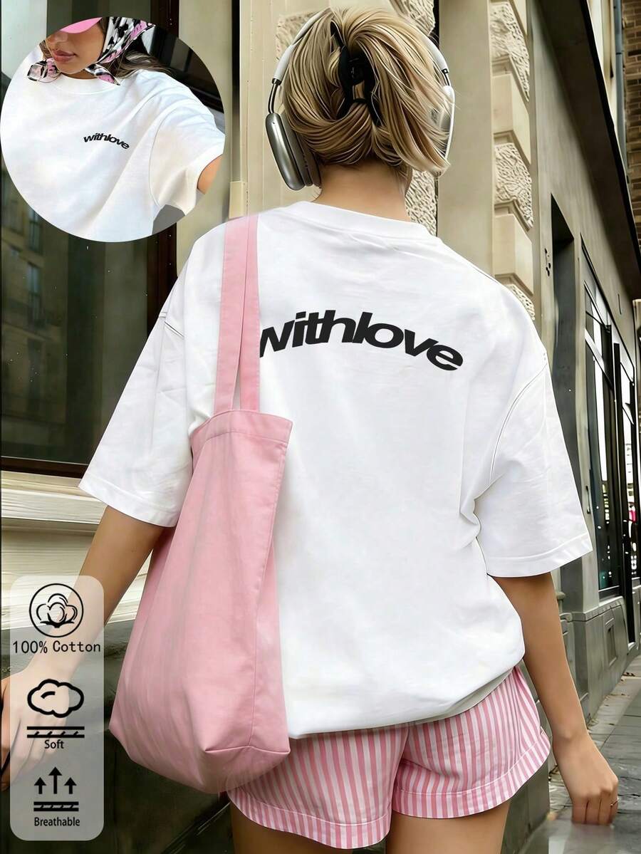 2026 Oversized Tops For Spring/Summer, 100% Cotton, Short-Sleeve T-Shirts For Women, Cheerful And Fresh Floral And Bee Patterns, Solid Color Crew Neck, Soft And Comfortable, Casu - White 3 - View 1