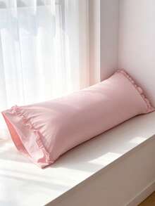 1pc 100% Polyester Solid Color Lace Long Pillowcase, Lightweight And Elegant, Cloud-Like Soft Touch, Suitable For Bedding And Sofa Decoration (Pillow Insert Not Included) - Pink - View 6