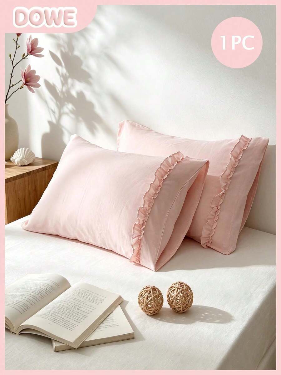 1pc 100% Polyester Lace Solid Color Pillowcase (Pillow Insert Not Included), Suitable For Bedroom Decor, Wedding, Romantic, Bohemian Style