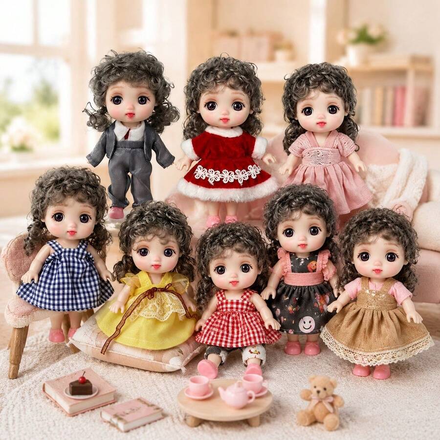16cm/6.3in PVC 收藏級娃娃，附手縫服裝，全身可動關節。柔軟非絨毛觸感。適合展示、桌面裝飾與娃娃愛好者。復活節、聖誕節、萬聖節、生日、新年及情人節的完美禮物