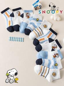 1/5/10 paires de chaussettes pour enfants authentiques Snoopy, motif rayé à pois colorés, motif minimaliste, schéma de couleurs dopamine, motif chiot, chaussettes courtes de sport décontractées, motif de dessin animé mignon unique Snoopy, chaussettes d'été pour garçons et filles, anti-odeur, absorbant la transpiration, chaussettes de sport polyvalentes décontractées, motif de dessin animé, tailles européennes et américaines, tissu de haute qualité - Multicolore - Voir 6