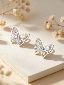 eTel LiKe Cute Insect Mini Butterfly Earrings - Fashionable Summer Series, Inlaid Colorful Cubic Zirconia - Multicolor - View 9