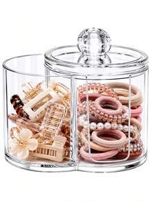 2-In-1 Cotton Swab And Cotton Pad Storage Box, Bathroom Vanity Storage Box, Hair Tie And Hair Clip Storage Jar, Minimalist Acrylic Beauty Storage Box, Dustproof Cosmetic Storage Container, Desktop Organizer. - Multicolor - View 1