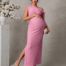 Momance Vestido de maternidad elegante, textura de jacquard, adecuado para el Día de San Valentín, verano, primavera, fiesta de boda - Burdeos - Ver 5