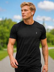 Men's Dry Short Sleeve Gym Training T-Shirt - Black - View 4