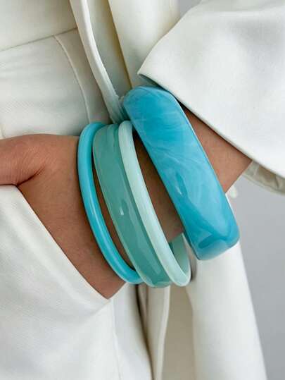 1 chiếc vòng tay cuff nhựa resin màu xanh phong cách Bohemian họa tiết hình học cong phóng đại bóng bẩy, sang trọng và thanh lịch, phù hợp cho đám cưới, tiệc tùng, kỳ nghỉ, tiệc, thường ngày, phong cách đường phố, dành cho nữ và cặp đôi, quà tặng vòng tay đa năng cho ngày lễ sinh nhật