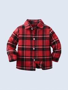BOARNSEORL Young Boys Red Plaid Long Sleeve Shirt, Fashionable & Versatile, Suitable For Birthday Party, Wedding, Flower Boy, Christmas Party - Red - View 3